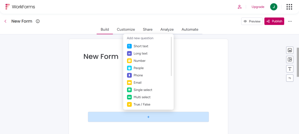 monday.com workforms builder options